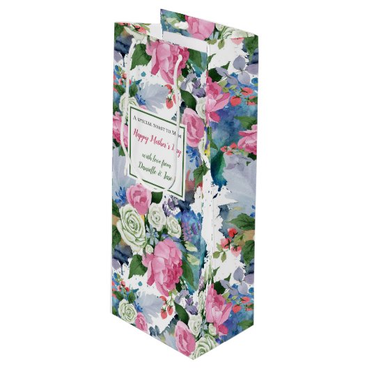 Floral Waterverf Moederdag Wijn Cadeautas (Voorkant Gekanteld)