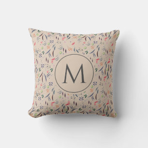 Floral Waterverf MONOGRAM Beige Kussen