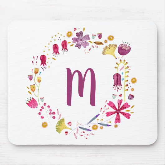 Floral Waterverf Monogram Muismat (Voorkant)