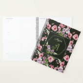 Floral Waterverf Monogrammed Naam Elegant Zwart Planner (Display)