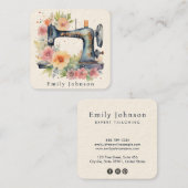 Floral Waterverf naaimachine Mode Vierkante Visitekaartje (Voorkant / Achterkant)