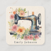 Floral Waterverf  naaimachine Mode Vierkante Visitekaartje (Voorkant)