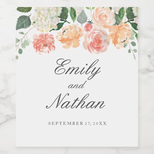 Floral Waterverf Naam Weddenschap Wijnlabel Wijn Etiket (Enkel label)