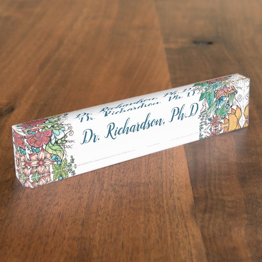 Floral waterverf naambordje (Zijkant)