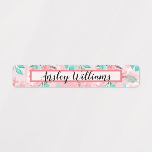 Floral Waterverf Name Labels (Design 1)