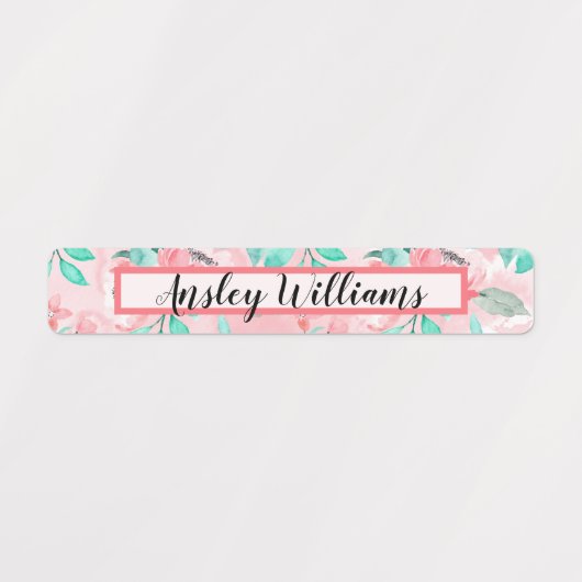 Floral Waterverf Name Labels (Design 2)