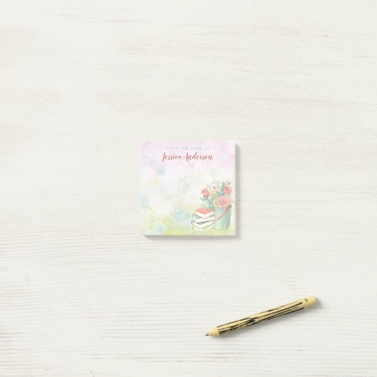 Floral Waterverf Name Post-it® Notes (Op bureau)