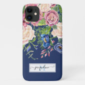 Floral Waterverf Navy Blue Burgundy Elegant Peony Case-Mate iPhone Case (Achterkant)