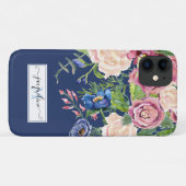 Floral Waterverf Navy Blue Burgundy Elegant Peony Case-Mate iPhone Case (Achterkant (horizontaal))