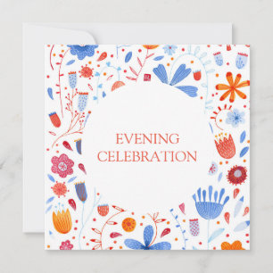 Floral Waterverf Oranje blauw Kaart