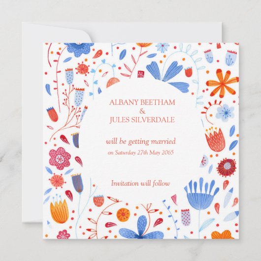 Floral Waterverf Oranje blauw Kaart (Achterkant)