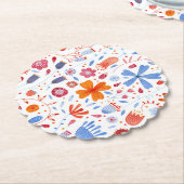 Floral Waterverf Oranje blauw Kartonnen Onderzetters (Gekanteld)