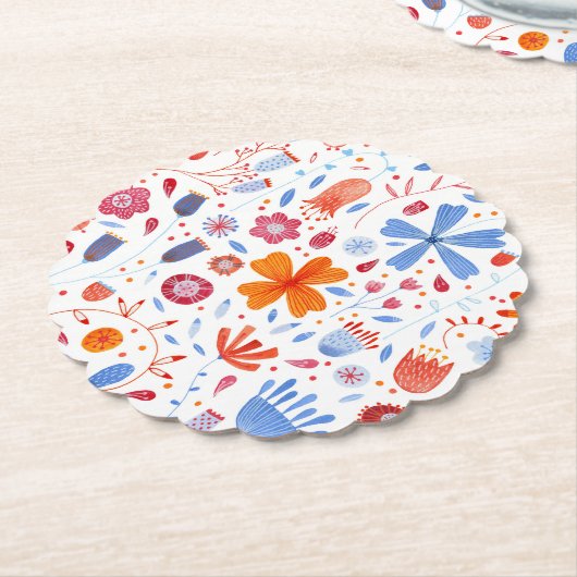Floral Waterverf Oranje blauw Kartonnen Onderzetters (Gekanteld)