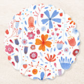 Floral Waterverf Oranje blauw Kartonnen Onderzetters (Voorkant)