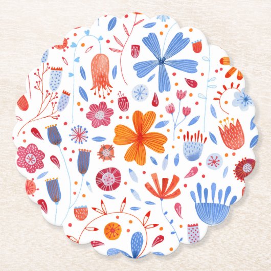 Floral Waterverf Oranje blauw Kartonnen Onderzetters (Voorkant)