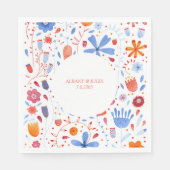 Floral Waterverf Oranje blauw Servet (Voorkant)