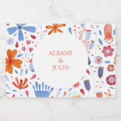 Floral Waterverf Oranje blauw Sparkling Wijnetiket (Enkel label)