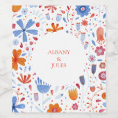 Floral Waterverf Oranje blauw Wijn Etiket (Enkel label)