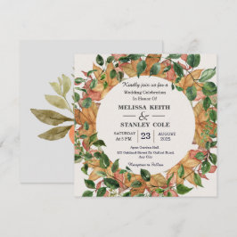Floral Waterverf Oranje Greenery Wedding Kaart