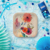 Floral Waterverf Oranje lavender Pink Flowers Papieren Bordje (Feest)