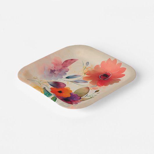 Floral Waterverf Oranje lavender Pink Flowers Papieren Bordje (Gebogen)