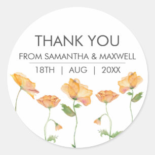 Floral Waterverf Oranje papavers Envelopdichtingen Ronde Sticker