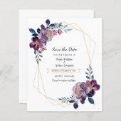 Floral Waterverf Paarse bruiloft Save the date (Voorkant / Achterkant)