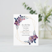 Floral Waterverf Paarse bruiloft Save the date (Staand voorkant)
