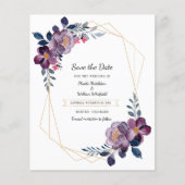 Floral Waterverf Paarse bruiloft Save the date (Voorkant)
