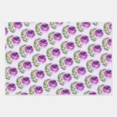 Floral Waterverf Paarse Rozen Patroon Inpakpapier Vel (Voorkant 3)