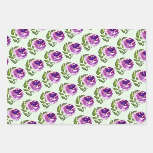 Floral Waterverf Paarse Rozen Patroon Inpakpapier Vel (Voorkant 2)