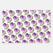Floral Waterverf Paarse Rozen Patroon Inpakpapier Vel (Voorkant)