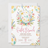 Floral Waterverf Paasbrunch en eierjacht Kaart (Voorkant)