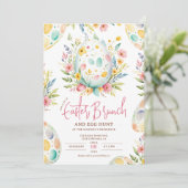 Floral Waterverf Paasbrunch en eierjacht Kaart (Staand voorkant)