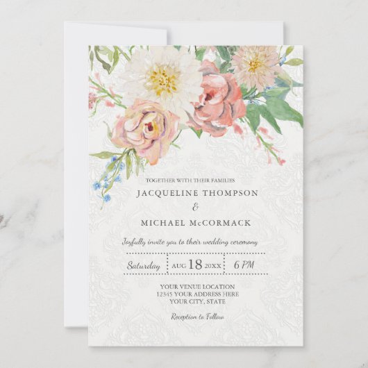 Floral Waterverf Pastel Pink Lace Elegant Flowers Kaart (Voorkant)