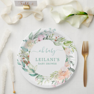 Floral Waterverf Pastel Wreath Oh Baby Papieren Bordje