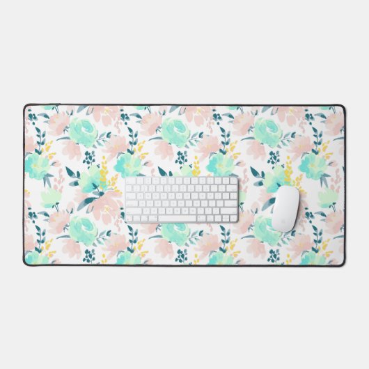 Floral Waterverf Pattern Bureaumat (Keyboard & Muis)