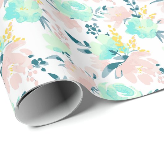 Floral Waterverf Pattern Cadeaupapier (Rol Hoek)