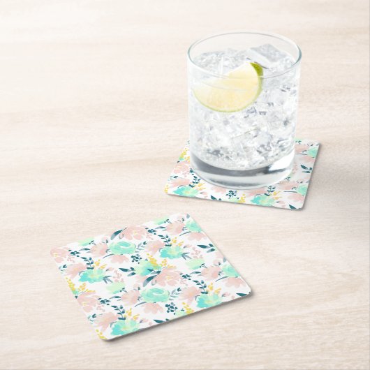 Floral Waterverf Pattern Kartonnen Onderzetters (Insitu)