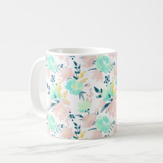 Floral Waterverf Pattern Koffiemok (Voorkant links)