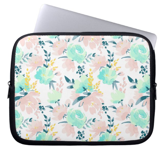 Floral Waterverf Pattern Laptop Sleeve (Voorkant)