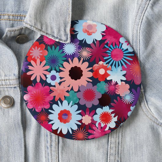 Floral Waterverf Pattern Ronde Button 6,0 Cm (In situ)