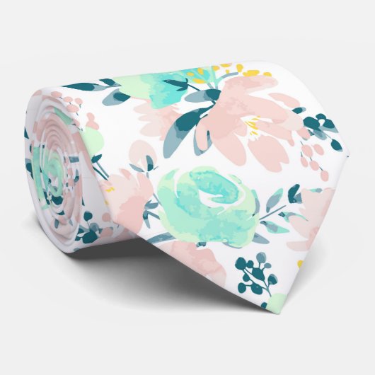 Floral Waterverf Pattern Stropdas (Opgerold)