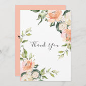  Floral Waterverf Peach Wedding Bedankkaart (Voorkant / Achterkant)