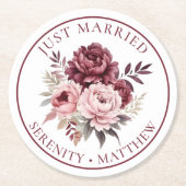 Floral Waterverf Peony is net getrouwd Ronde Kartonnen Onderzetter (Voorkant)
