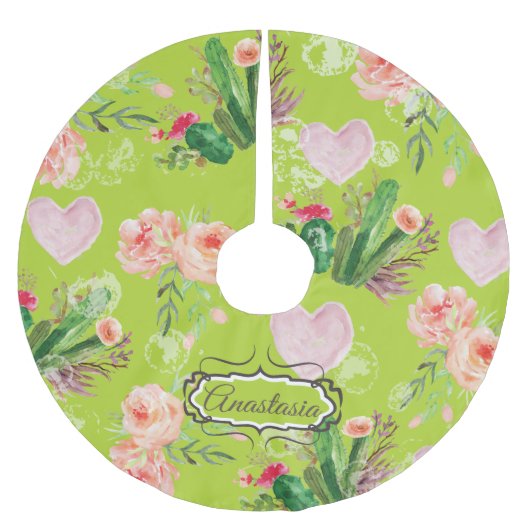 Floral waterverf Personalized Cactus Kerstboom Rok (Voorkant)