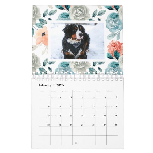 Floral Waterverf Photo Calendar Kalender (Feb 2026)