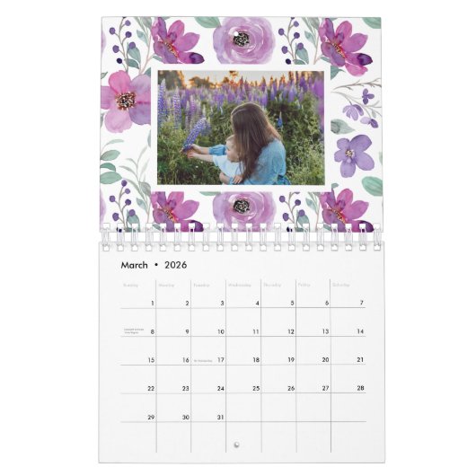 Floral Waterverf Photo Calendar Kalender (Mar 2026)