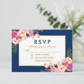 Floral Waterverf Pink Blue Gold Wedding RSVP (Staand voorkant)