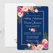 Floral Waterverf Pink Blue Wedding W Kaart (Voorkant / Achterkant)